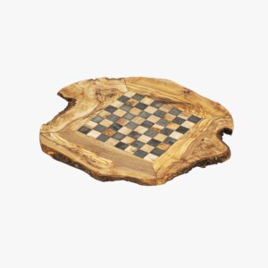 Olive Wood large rustic chess game with pieces tiles size 17 mm