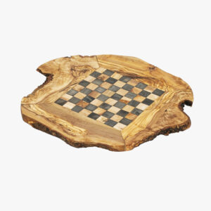 Olive Wood large rustic chess game with pieces tiles size 25 mm