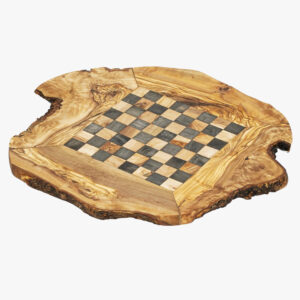 Olive Wood large rustic chess game with pieces tiles size 40 mm