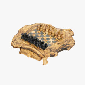 Olive Wood large rustic chess game with drawers storage tiles size 17 mm