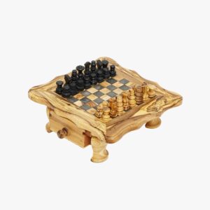 Olive Wood chess game with drawers storage tiles size 17 mm