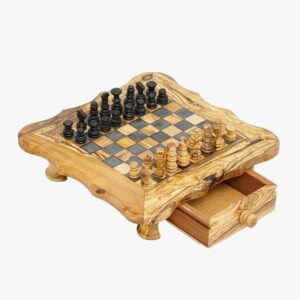 Olive Wood chess game with drawers storage tiles size 25 mm