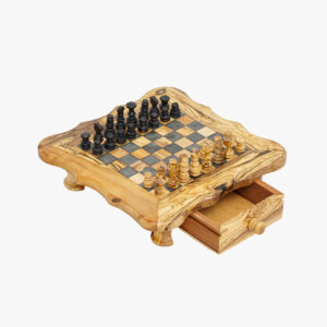 Olive Wood chess game with drawers storage tiles size 25 mm