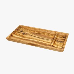 Olive Wood rectangular serving platter with one main dish and one side dish