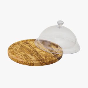 Olive Wood serving tray with plastic lid dome