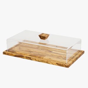 Olive Wood square tray with plastic cover and wooden handle-plastique size 20/20-28/10-30/15