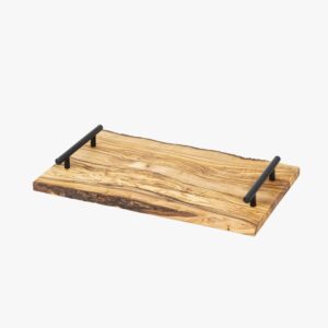 Olive Wood rectangular rustic edged tray with handles