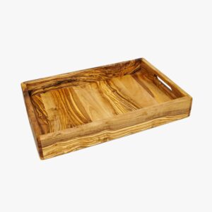 Olive Wood rectangular glued serving tray with two handles