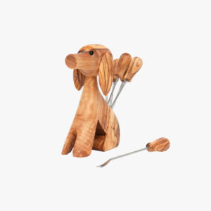 Olive Wood Dog shaped holder with (6) Picks