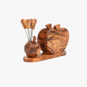 Olive Wood Apple shaped Napkin holder with (6) Picks