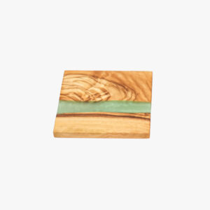 Olive Wood Square coaster with Green Resin