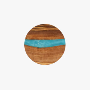 Olive Wood Round coaster with Blue Resin