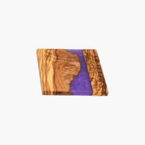 Olive Wood Square coaster with Purple Resin